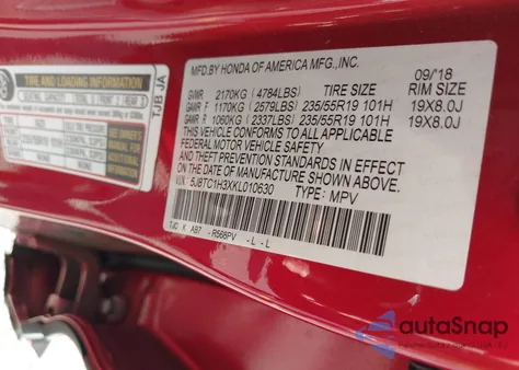 2019 Acura Rdx Standard from USA, damaged, VIN 5J8TC1H3XKL010630